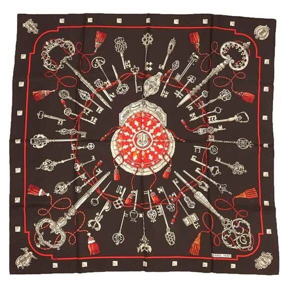 HERMES Authentic Brown Silk Scarf - Picture 1 of 2